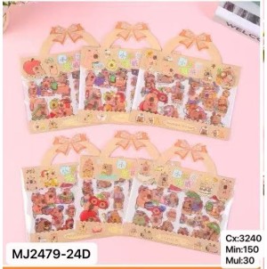 REF:MJ2479-24D BX C/30 CARTELA ADESIVA DE PAPEL, COM DESENHOS CAPIVARA / LABUBU --------------- CX:3240PÇS/SUB:150PÇS -MUL:30PÇD     